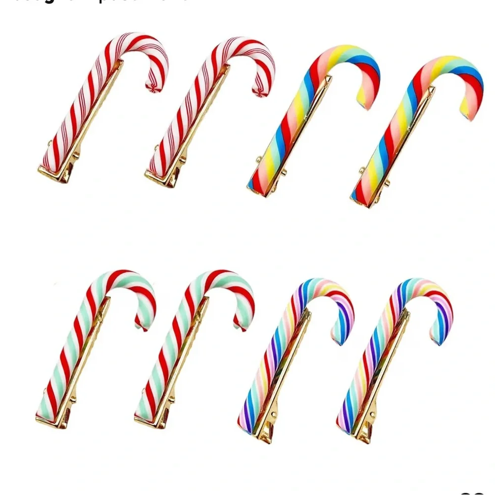 🆕 8 PCS Festive Candy Cane Hair Clips for Christmas